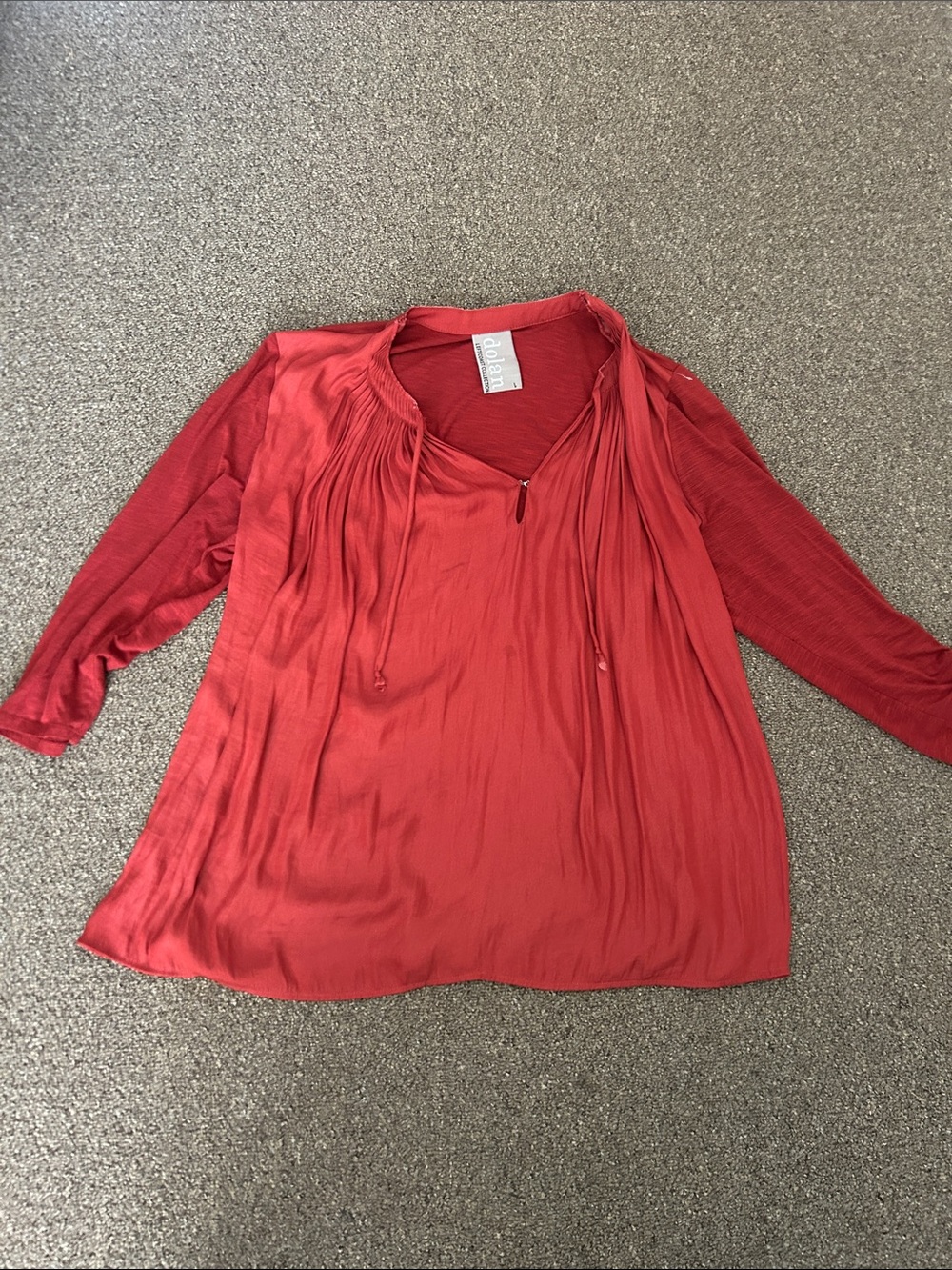 dolan Red Pleated V-Neck Drawstring Tunic Top